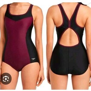 Speedo Women's One-Piece Swimsuit in Black and Dark Red